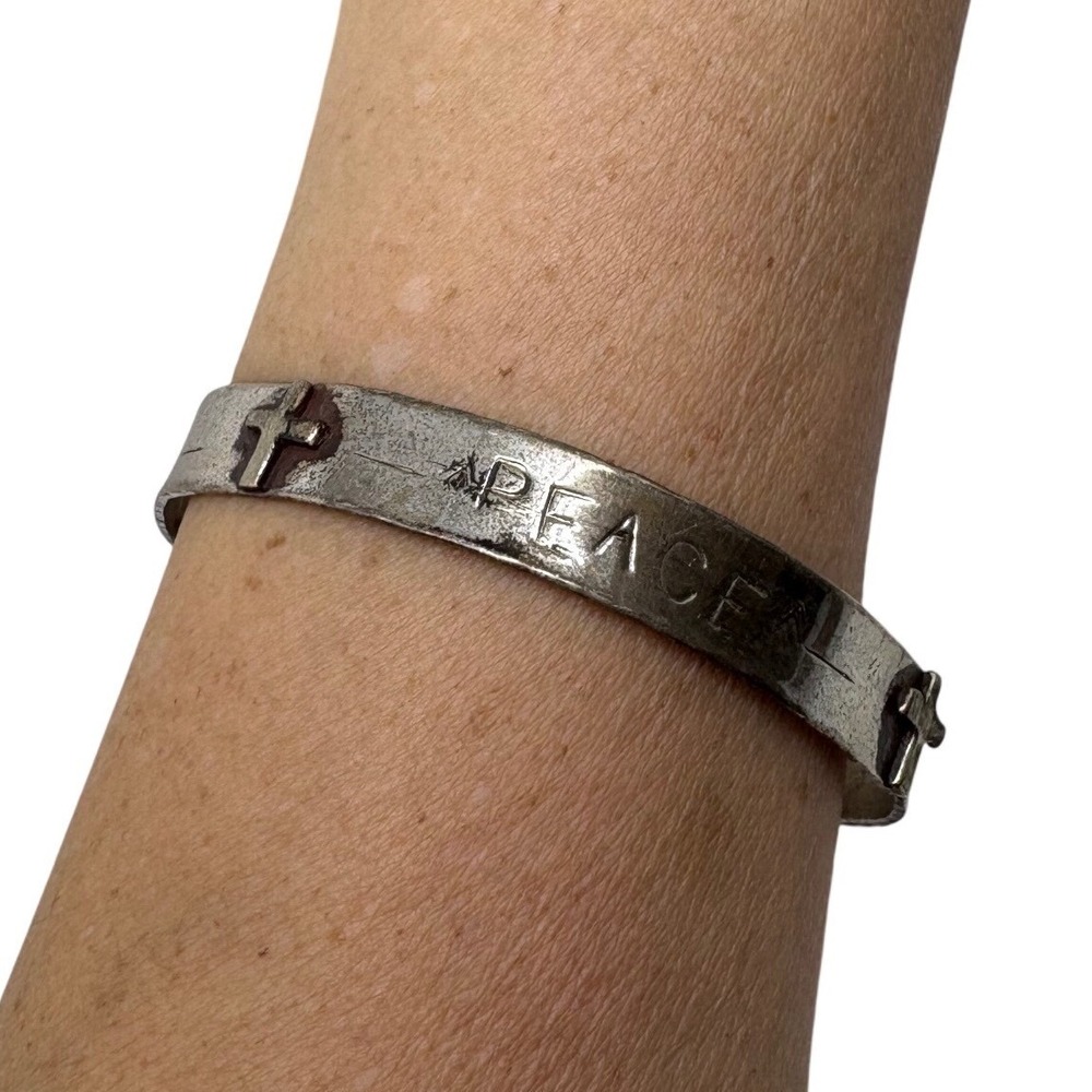 Peace‎ Love Charity Cross Cuff Bracelet Silver Tone Religious Jewelry Women's